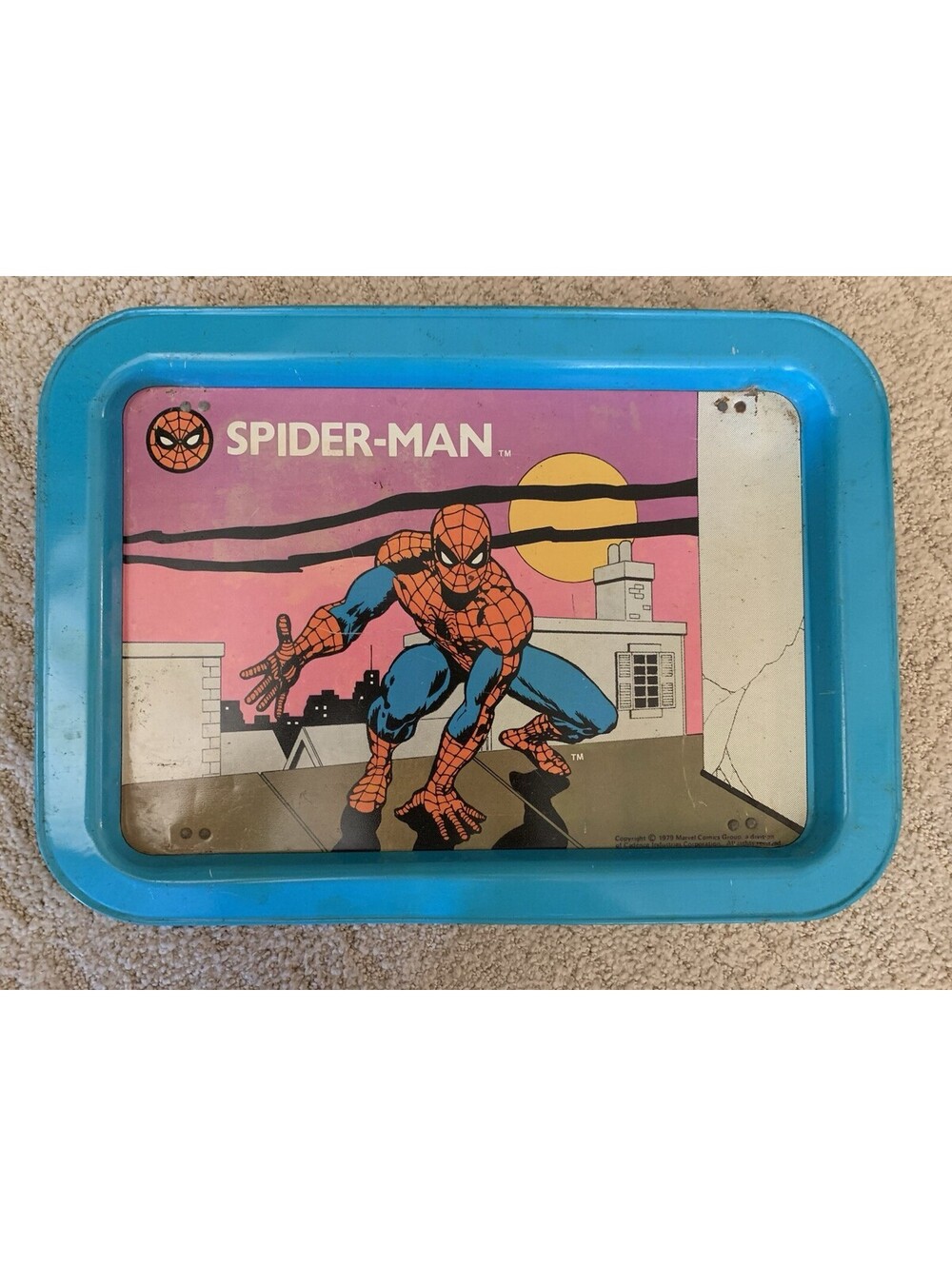 Vintage Marvel 1979 Spider-Man Metal TV Lunch Lap Folding Tray Marvel Comics